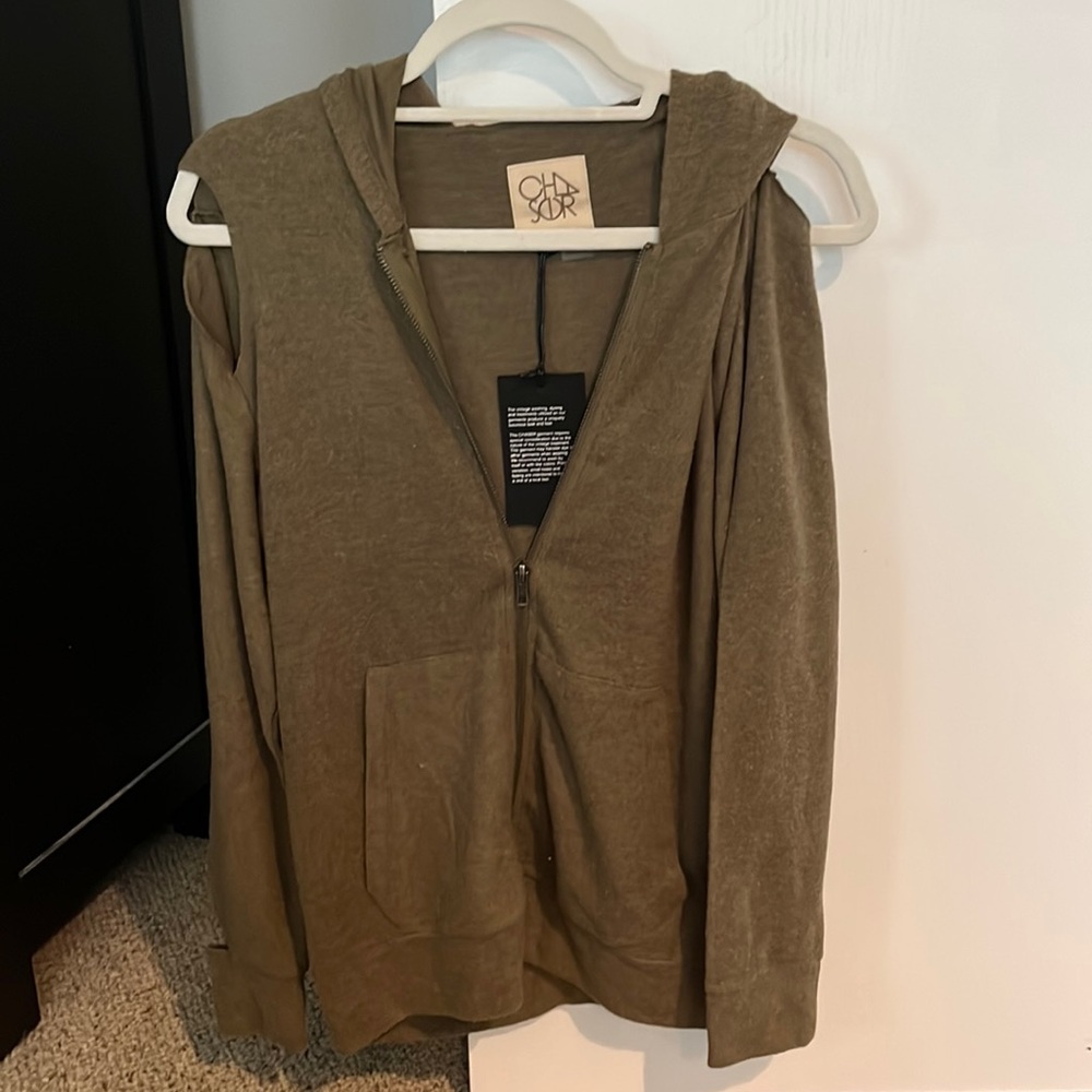 Chaser Green Open Shoulder Zip Up Hoodie Medium